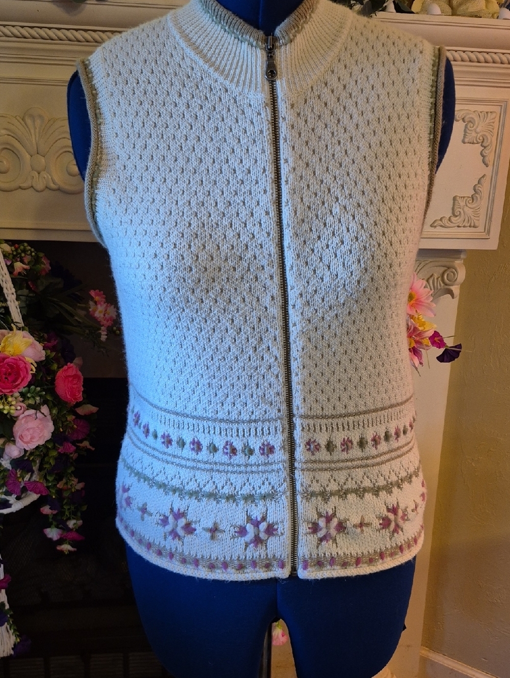 Woolrich Womens Floral Knit Full Zip Sweater Vest. Sz.L.(#2013D) vintage 90's. - Picture 1 of 16